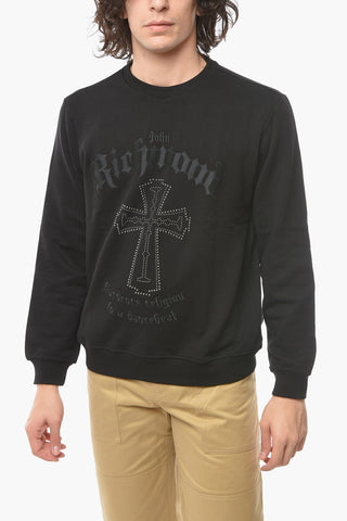 Crewneck SWALLO Sweatshirt with Gothic Embroidery and Rhinestones