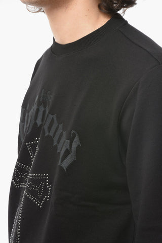 Crewneck SWALLO Sweatshirt with Gothic Embroidery and Rhinestones