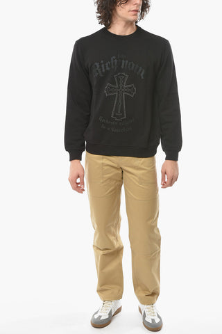 Crewneck SWALLO Sweatshirt with Gothic Embroidery and Rhinestones