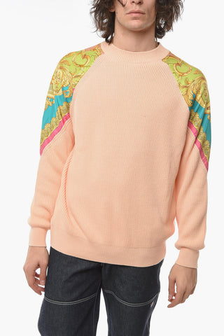 Baroque Motif Cotton and Silk Crew-neck Sweater