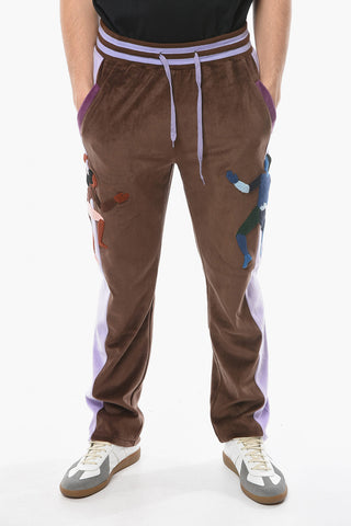 Velvet Joggers with Contrasting Embroideries