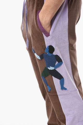 Velvet Joggers with Contrasting Embroideries