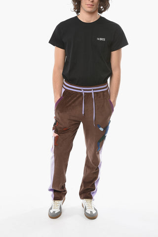 Velvet Joggers with Contrasting Embroideries