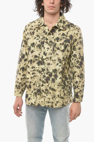 Camouflage Cotton and Linen Overshirt with Patch Pockets