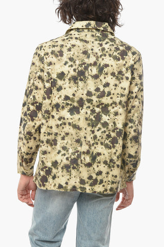Camouflage Cotton and Linen Overshirt with Patch Pockets