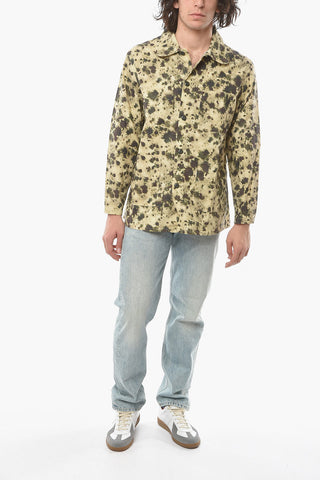 Camouflage Cotton and Linen Overshirt with Patch Pockets