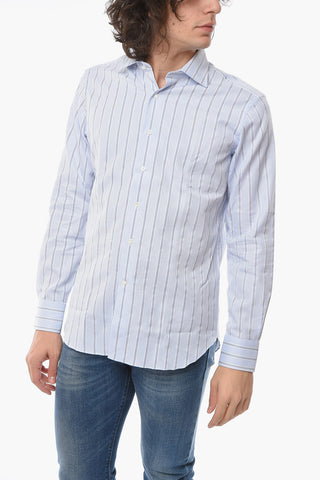 Poplin Cotton Pencil Stripe Shirt with Spread Collar