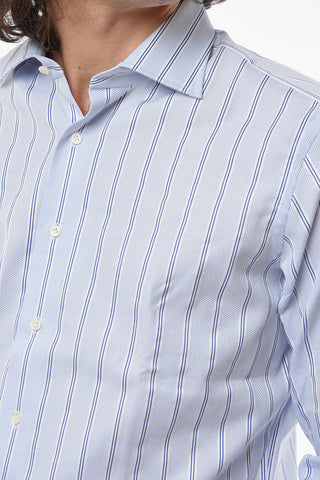 Poplin Cotton Pencil Stripe Shirt with Spread Collar