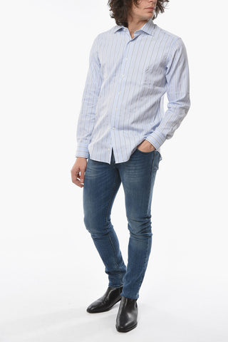 Poplin Cotton Pencil Stripe Shirt with Spread Collar