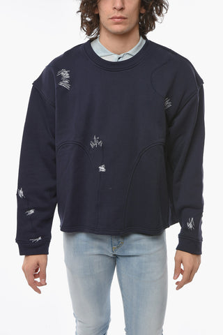 Cotton Crew-Neck Sweatshirt with Embroidery