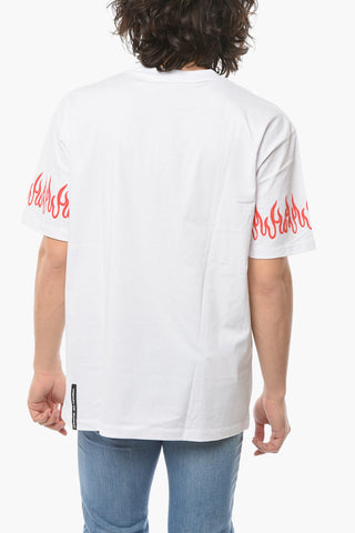Crew-neck T-Shirt with Printed Flames on the Sleeve