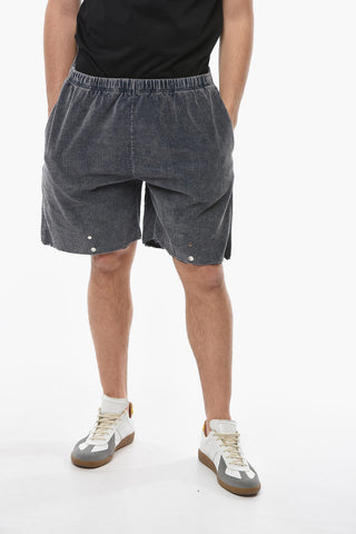 Shorts in Velour a Coste con Elastico in Vita