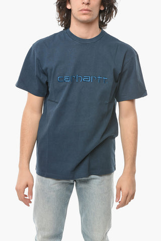 Acid Wash Effect Crew-Neck T-shirt with Embossed-Logo