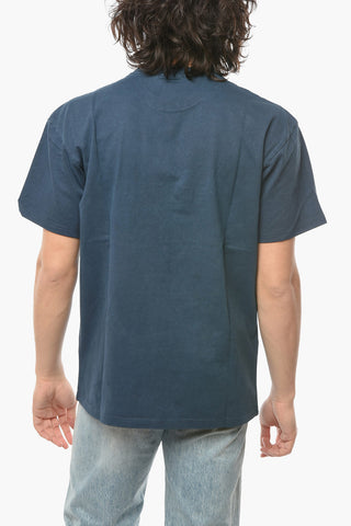 Acid Wash Effect Crew-Neck T-shirt with Embossed-Logo