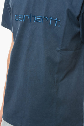 Acid Wash Effect Crew-Neck T-shirt with Embossed-Logo