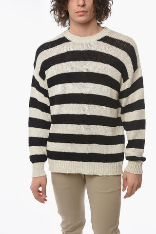 Cotton and Linen Awning Striped Crew-Neck Sweater