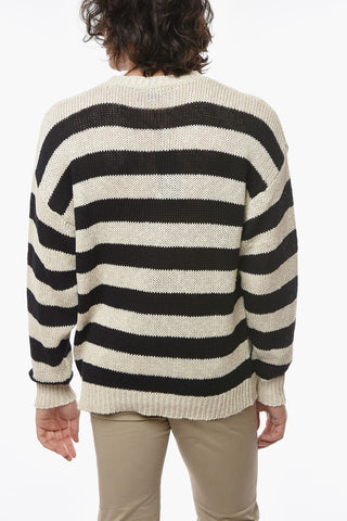 Cotton and Linen Awning Striped Crew-Neck Sweater
