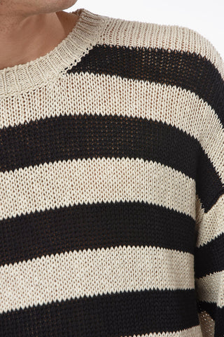 Cotton and Linen Awning Striped Crew-Neck Sweater