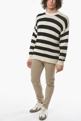 Cotton and Linen Awning Striped Crew-Neck Sweater