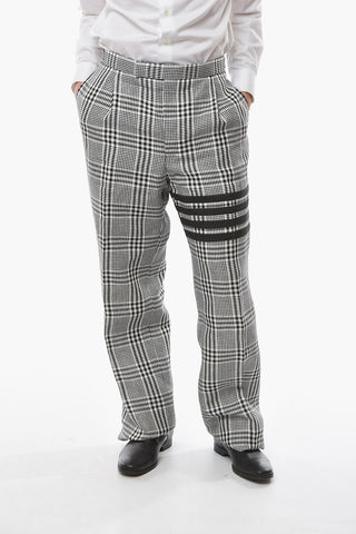 Pantaloni in Lino a Una Pince con Motivo a Quadri Gingham