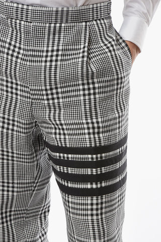 Pantaloni in Lino a Una Pince con Motivo a Quadri Gingham