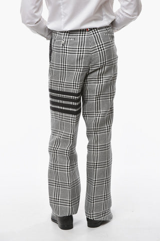 Pantaloni in Lino a Una Pince con Motivo a Quadri Gingham