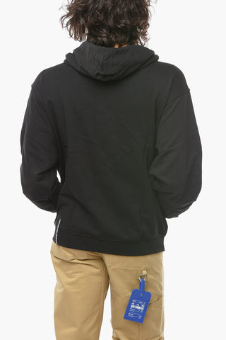 Logo Printed Brushed Cotton Sweatshirt with Zip Closure