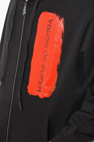 Logo Printed Brushed Cotton Sweatshirt with Zip Closure