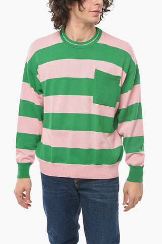 Striped Two-Tone Lightweight Sweater with Breast Pocket