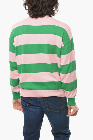 Striped Two-Tone Lightweight Sweater with Breast Pocket