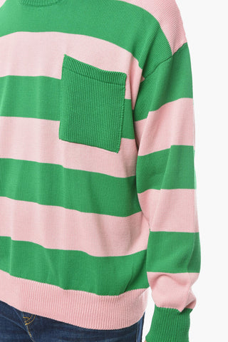 Striped Two-Tone Lightweight Sweater with Breast Pocket
