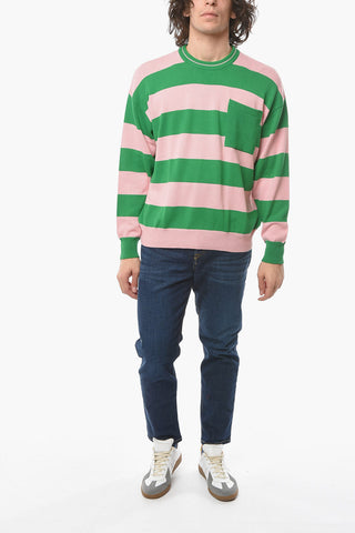Striped Two-Tone Lightweight Sweater with Breast Pocket