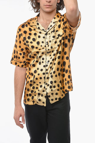 Polka Dot Motif Animal Patterned Silk Pijama Shirt