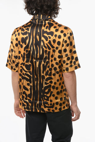 Polka Dot Motif Animal Patterned Silk Pijama Shirt
