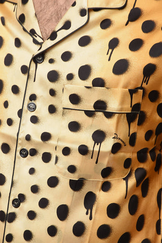 Polka Dot Motif Animal Patterned Silk Pijama Shirt