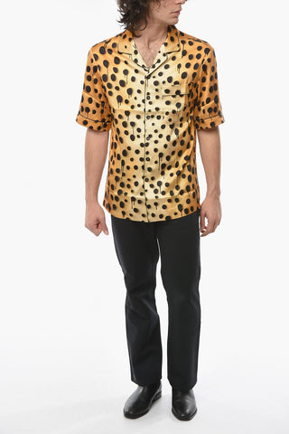 Polka Dot Motif Animal Patterned Silk Pijama Shirt