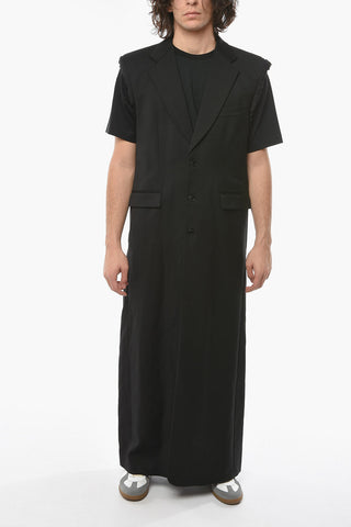 Wool Long Oversize Vest with Peak Lapel and Side Vents