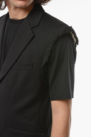 Wool Long Oversize Vest with Peak Lapel and Side Vents