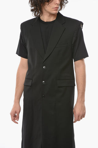 Wool Long Oversize Vest with Peak Lapel and Side Vents