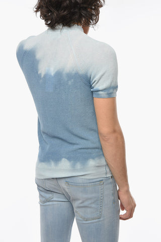 Acid Wash Effect Sweater with Neck Polo