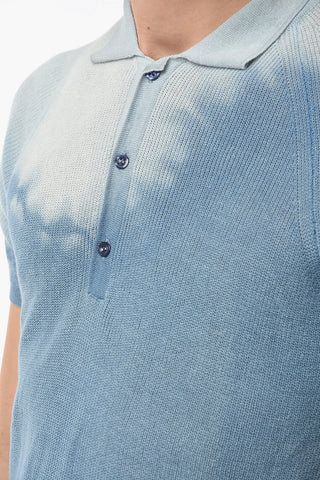 Acid Wash Effect Sweater with Neck Polo