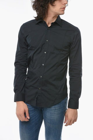 Spread Collar Solid Color Shirt