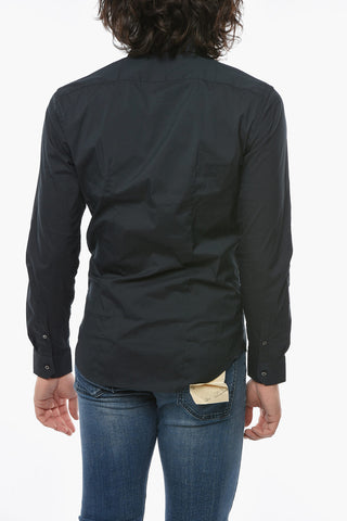 Spread Collar Solid Color Shirt
