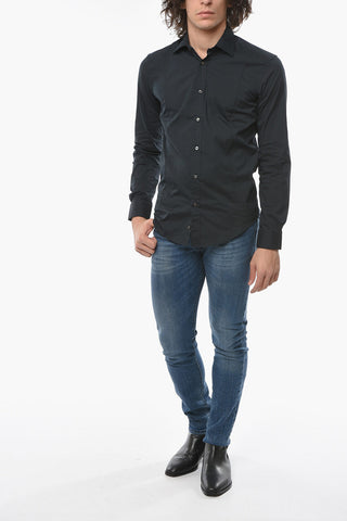 Spread Collar Solid Color Shirt