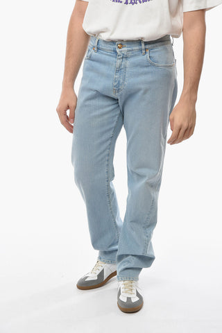 Wide-leg Denims with Light Wash and Royal Printed Foulard