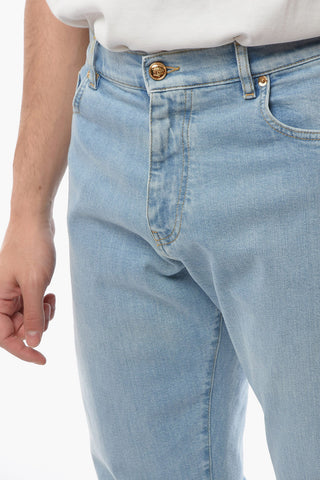 Wide-leg Denims with Light Wash and Royal Printed Foulard