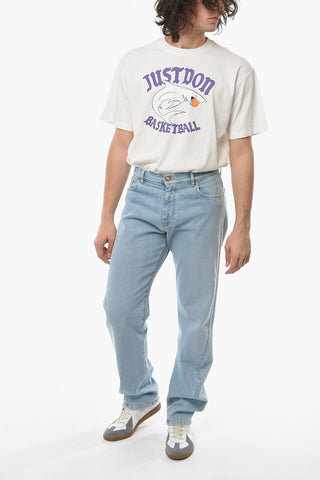 Wide-leg Denims with Light Wash and Royal Printed Foulard