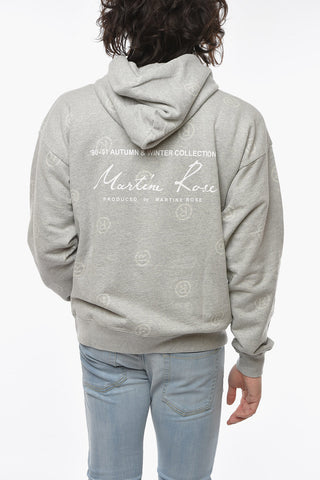 Felpa in Cotone Garzato con Cappuccio e Logo all Over