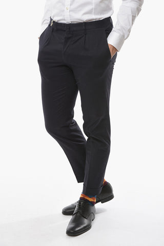 Stretch Cotton Single Pleat Pants