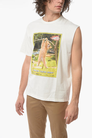 Front Printed One-Shoulder HANG IN THERE T-Shirt